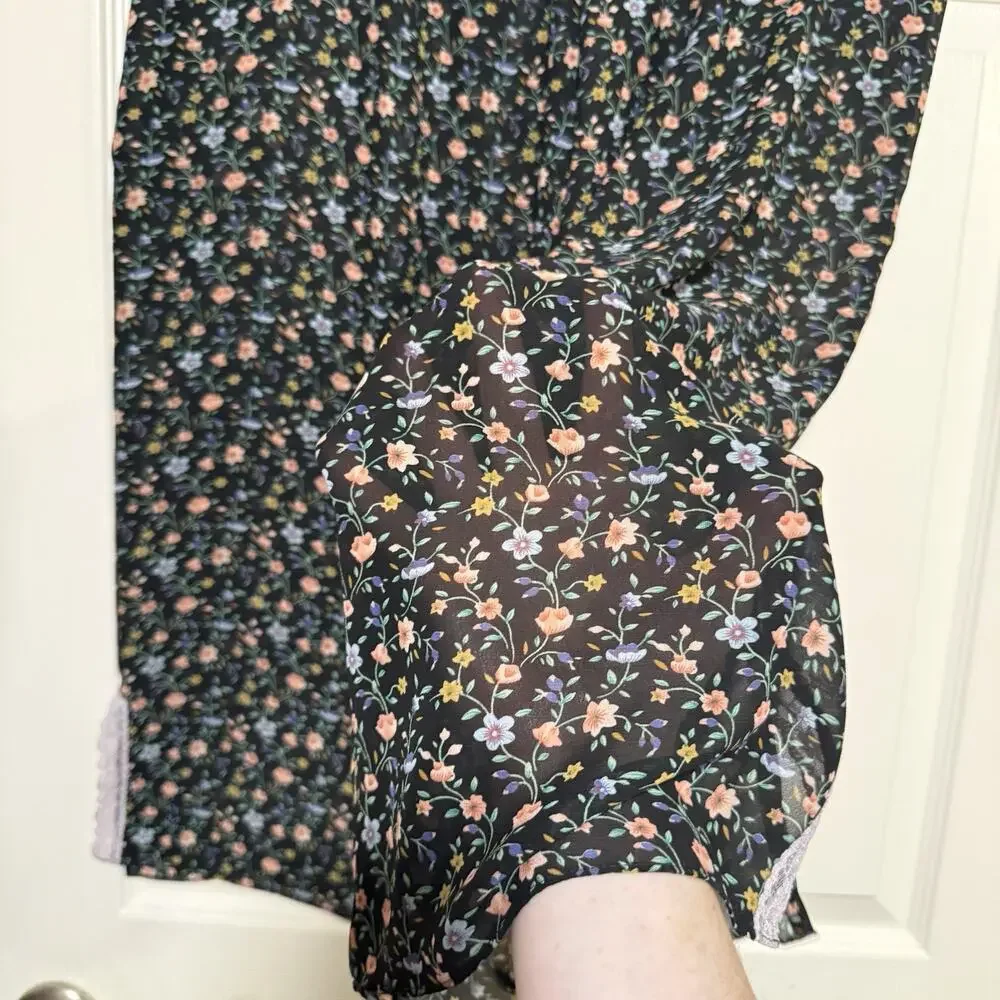Vtg Y2k SemiSheer Ditsy Floral Festival SZE LARGE Cropped Pants Cottage Coquette